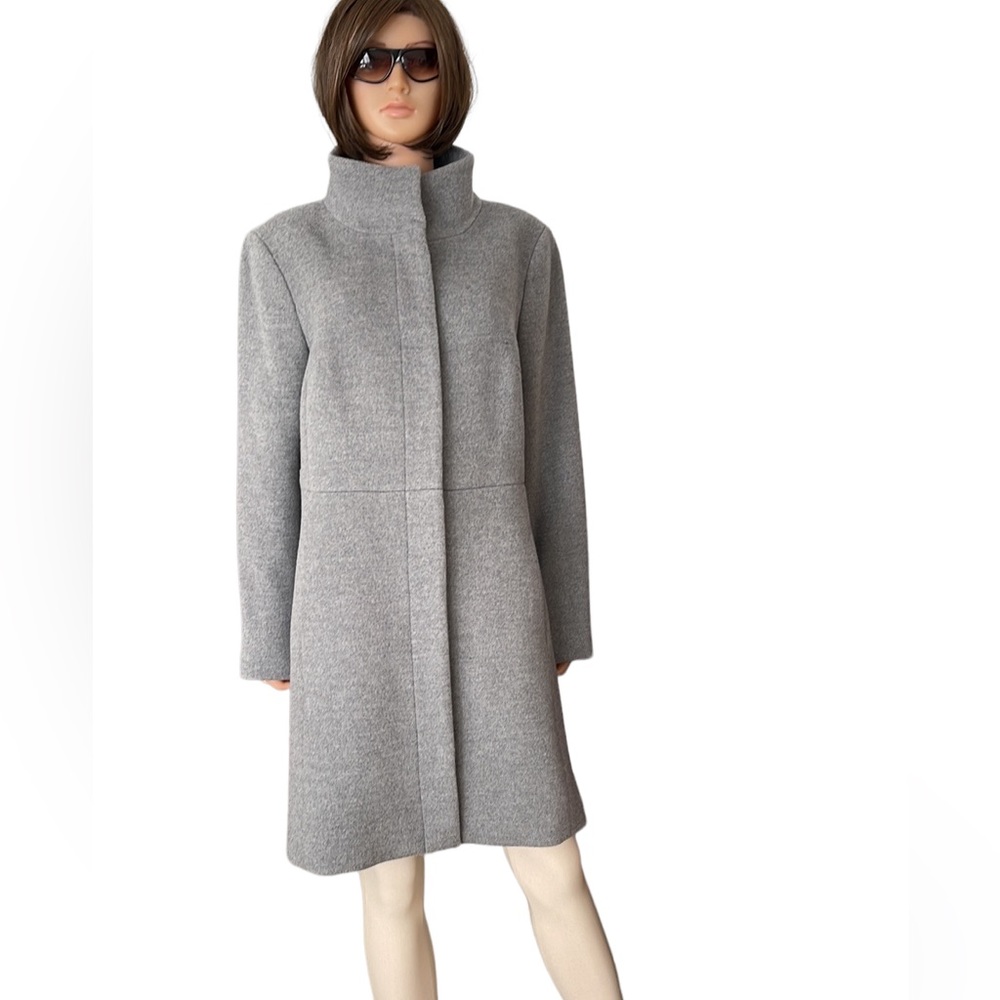 NWT Talbots Gray Wool Blend Mandarin Collar Coat Minimalist Classic Tailored